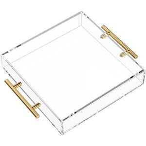 Clear Serving Tray 12x12 Spill Proof Acrylic Organizer Coffee Table Counter top